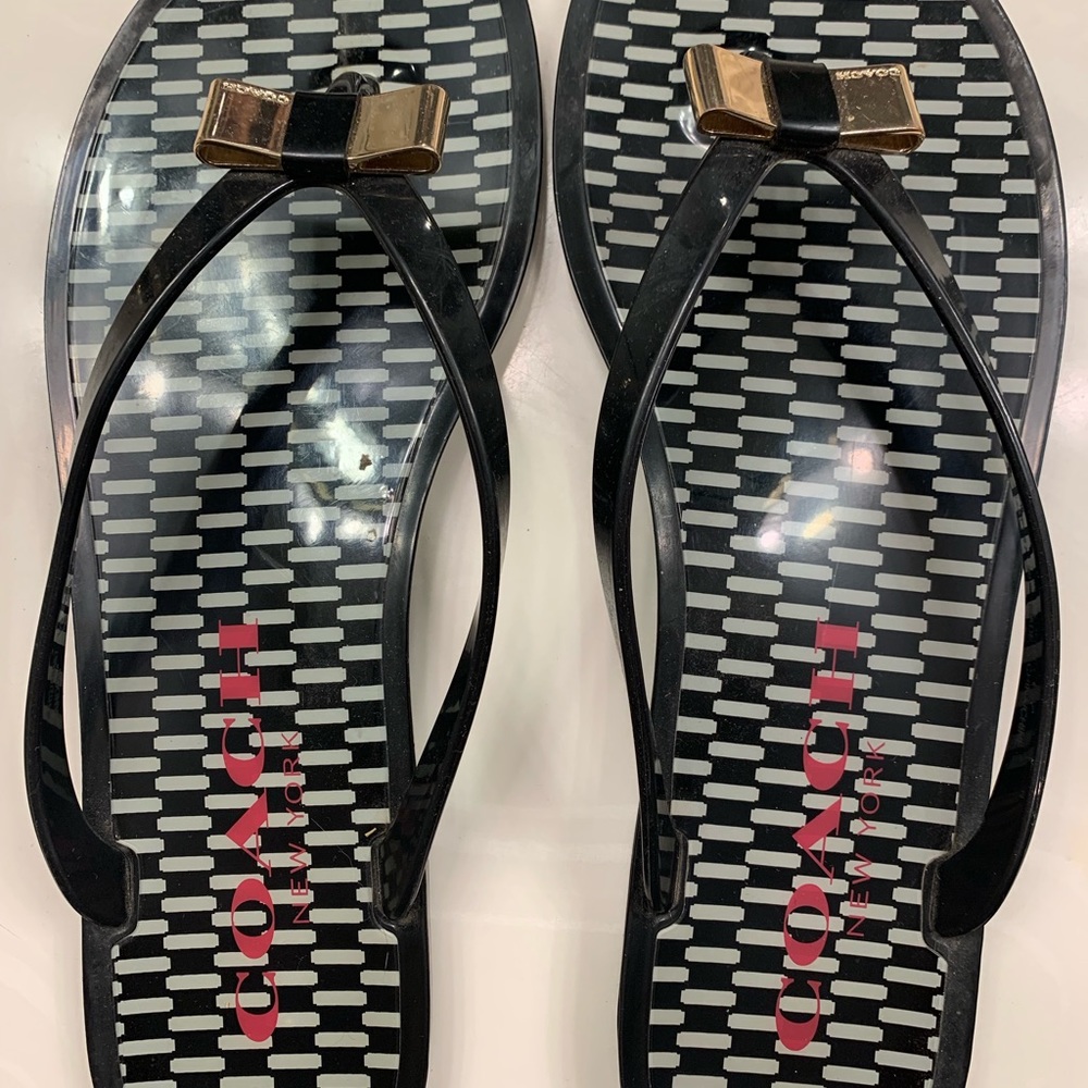Coach jelly navy flip flop w/gold bow! - Picture 3 of 6